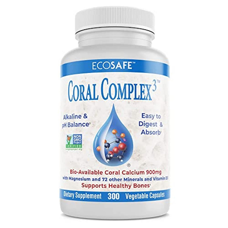 Coral Complex 3 Calcium Supplement Vitamin D3 & Magnesium – 900 mg Bioavailable Coral Calcium for Bone Strength, Joint Support & pH Balance – Trace Minerals, Non-GMO, 300 Veg Capsules 300 Count (Pack of 1)