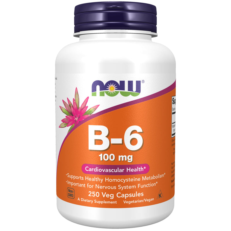 NOW Foods Supplements, Vitamin B-6 (Pyridoxine HCl) 100 mg, Cardiovascular Health, 250 Veg Capsules 250 Count (Pack of 1)
