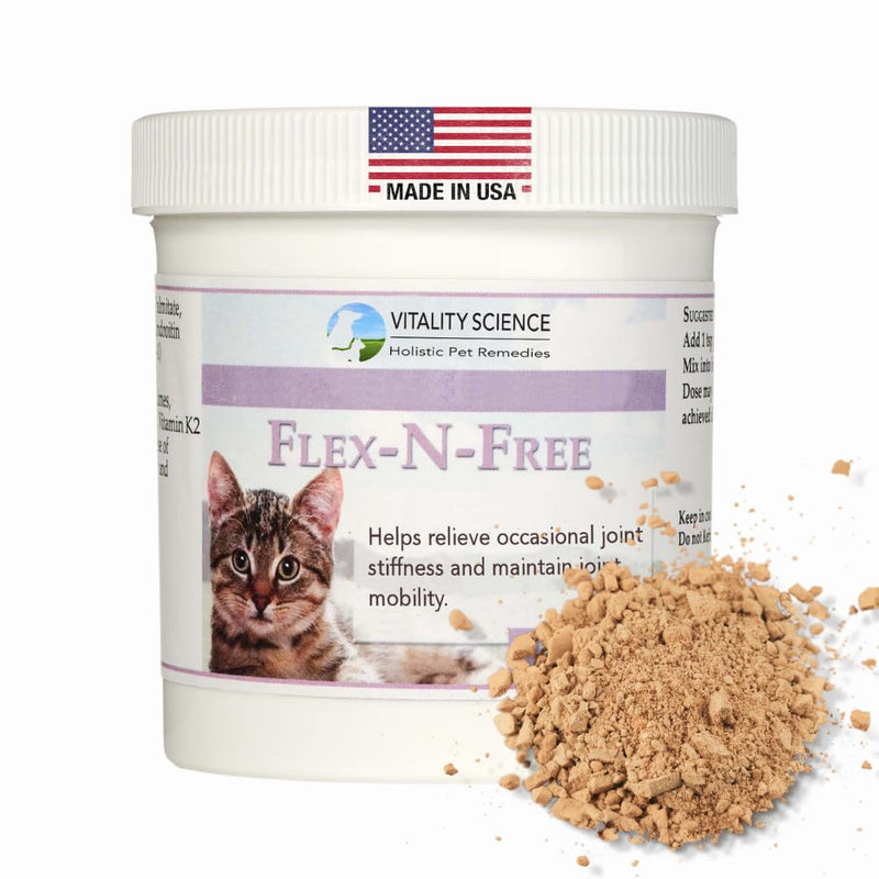 Vitality Science Flex N Free for Cats | Promotes Healthy Bones & Joints | Relieves Joint Stiffness & Maintains Mobility | Reduces Inflammation | Builds Healthy Bone Tissue | 100% Natural (220g) 220g