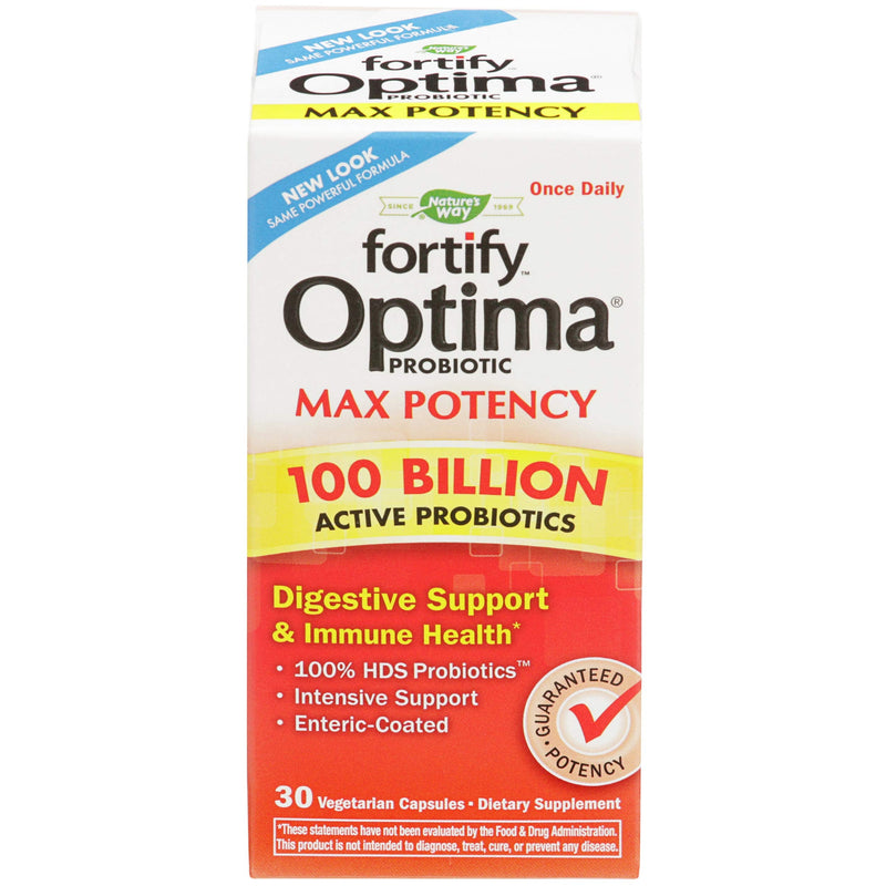 Nature's Way Fortify Optima Probiotic for Adults, 100 Billion Live Cultures, 16 Strains, Supports Digestive and Immune Health*, Plant-Based Prebiotic Fiber, 30 Capsules (Packaging May Vary)