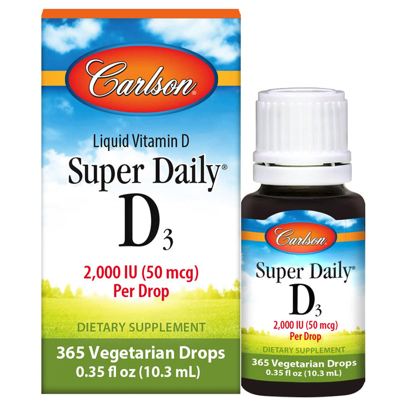 Carlson - Super Daily D3, Vitamin D Drops, 2,000 IU per Drop, 1-Year Supply, Vitamin D3 Liquid, Heart & Immune Health, Vegetarian, Liquid Vitamin D Drops, Unflavored, 365 Drops 0.35 Fl Oz (Pack of 1)