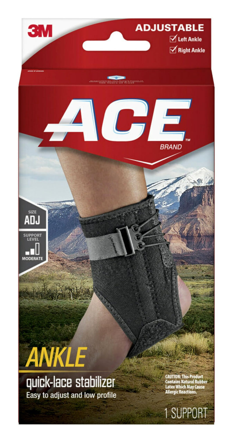 ACE Ankle Brace with Side Stabilizers, Adjustable, Black, 1/Pack 1 Count (Pack of 1)