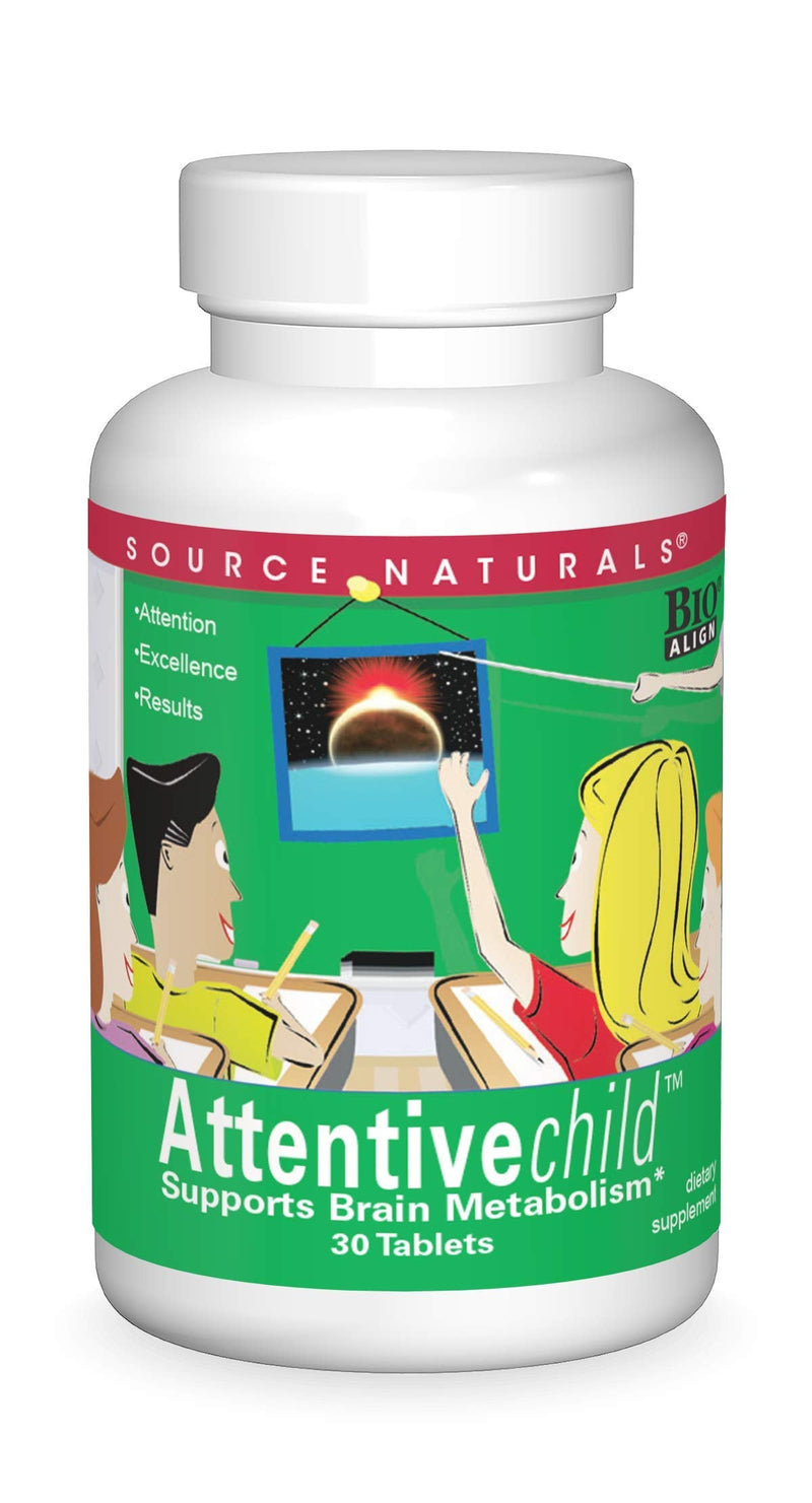 Source Naturals Attentive Child - Healthy Cognitive Nutrients for Active Children - Improved Focus & Attention with DMAE, Magnesium, Zinc & Grape Seed Extract - 30 Tablets 1