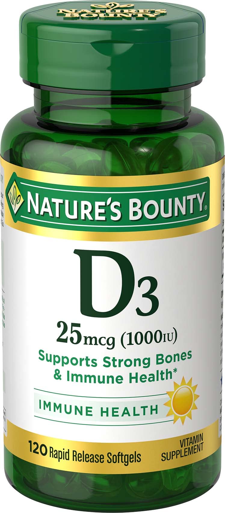 Nature's Bounty Vitamin D3 Vitamin Supplement, 120 Softgels 120 Count (Pack of 1)