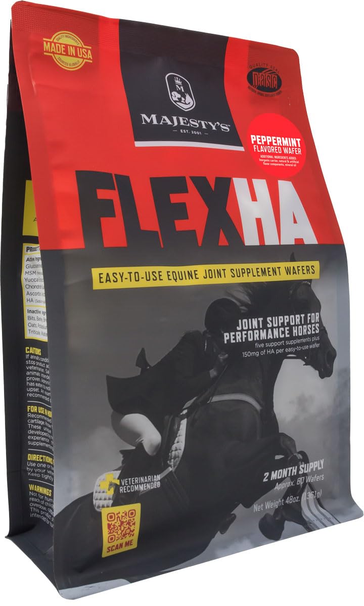 Majesty's Flex HA Wafers - Superior Performance Horse/Equine Joint Support Supplement - HA, Vitamin C, Yucca, Glucosamine (Peppermint, 60 count) Peppermint