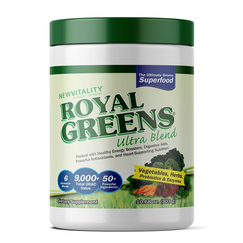 New Vitality Royal Greens Superfood Powder, 6 Powerful Blends, 30 Servings | Probiotics, Enzymes, Antioxidants, Promote Energy, Heart Health, Digestive Support