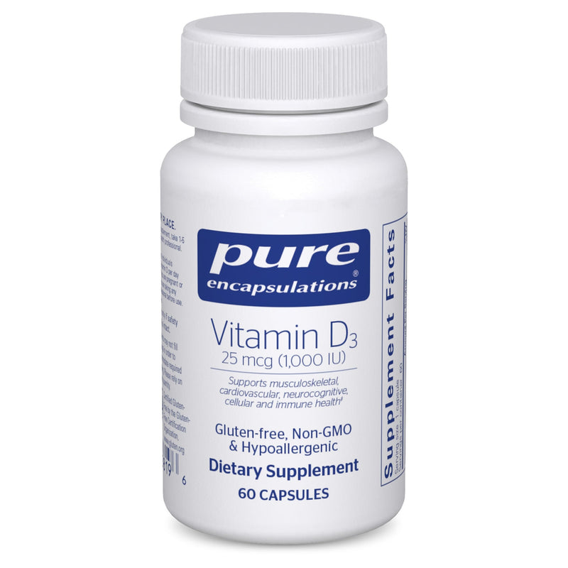 Pure Encapsulations Vitamin D3 25 mcg (1,000 IU), 60 Capsules | Supplement to Support Bone, Joint, Breast, Heart, Colon and Immune Health*, with Premium Vitamin D 60 Count (Pack of 1)