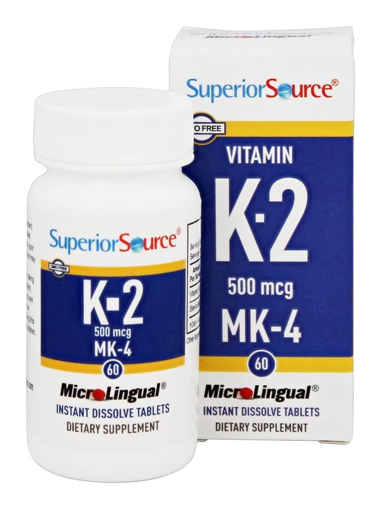 Superior Source Vitamin K2 MK-4 (Menaquinone-4), 500 mcg, Quick Dissolve MicroLingual Tablets, 60 Count, Healthy Bones and Arteries, Immune & Cardiovascular Support, Assists Protein Synthesis, Non-GMO - BeesActive Australia