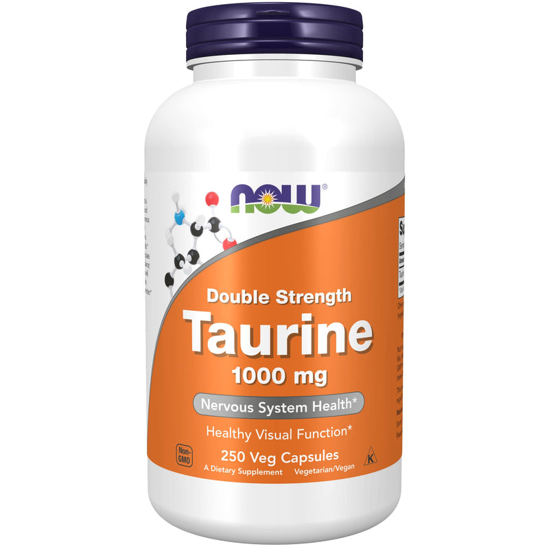 NOW Supplements, Taurine 1,000 mg, Double Strength, Nervous System Health*, 250 Veg Capsules 250 Count (Pack of 1) Standard Packaging - BeesActive Australia
