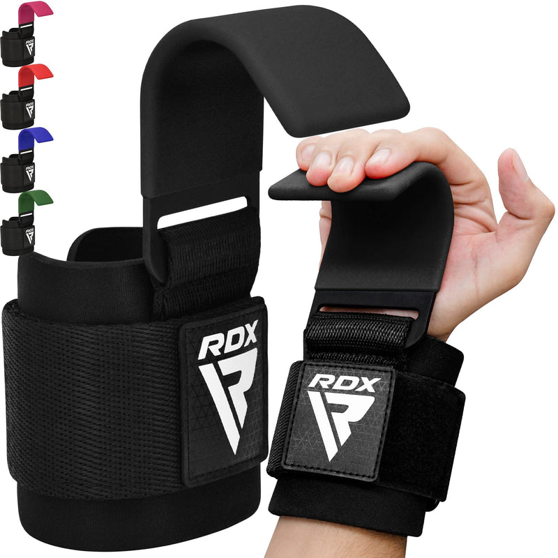 RDX Weight Lifting Hooks for Deadlifting (Pair) - 600Lbs Capacity - 8MM Neoprene Wrist Support Wraps - Grip Enhancer for Pull Ups Lat Pulldowns Rows - Adjustable Gym Workout Power Straps for Men Women Black