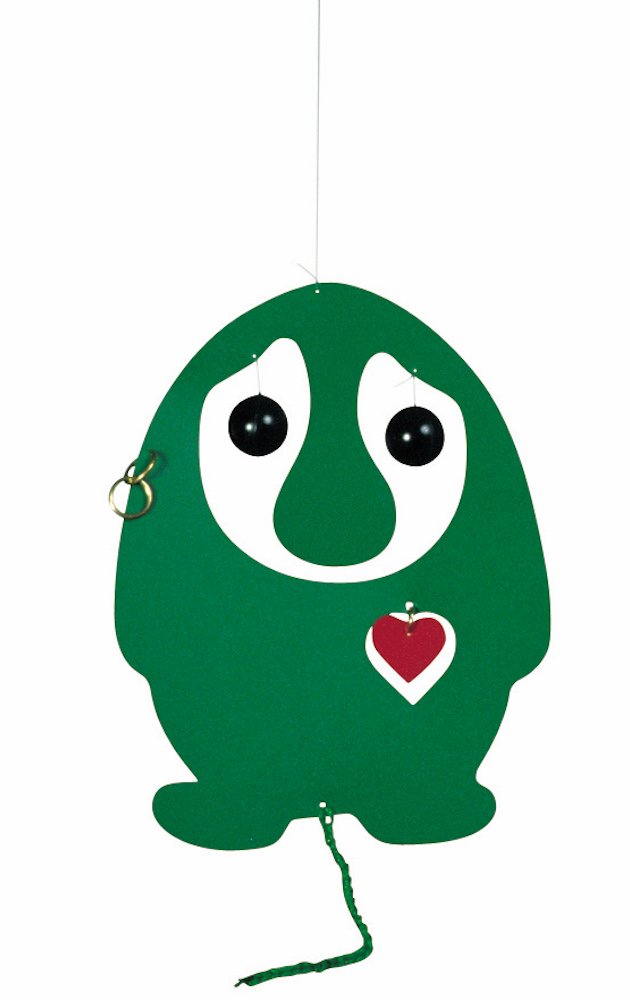 Puffin' Troll Green/Red Heart Hanging Mobile - 7 Inches - High Quality Plastic - Handmade in Denmark by Flensted - BeesActive Australia