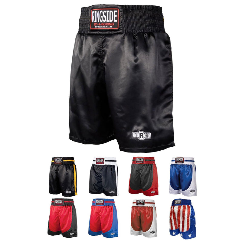 Ringside Pro-Style Boxing Trunks, Satin Shorts for Men and Women, Ideal for Boxing, MMA, Muay Thai Adult Large Black