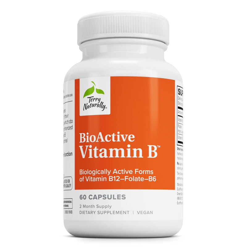 Terry Naturally BioActive Vitamin B - Energy & Brain Health - 30 Count | Heart Health and Homocysteine Support. 30 capsules.