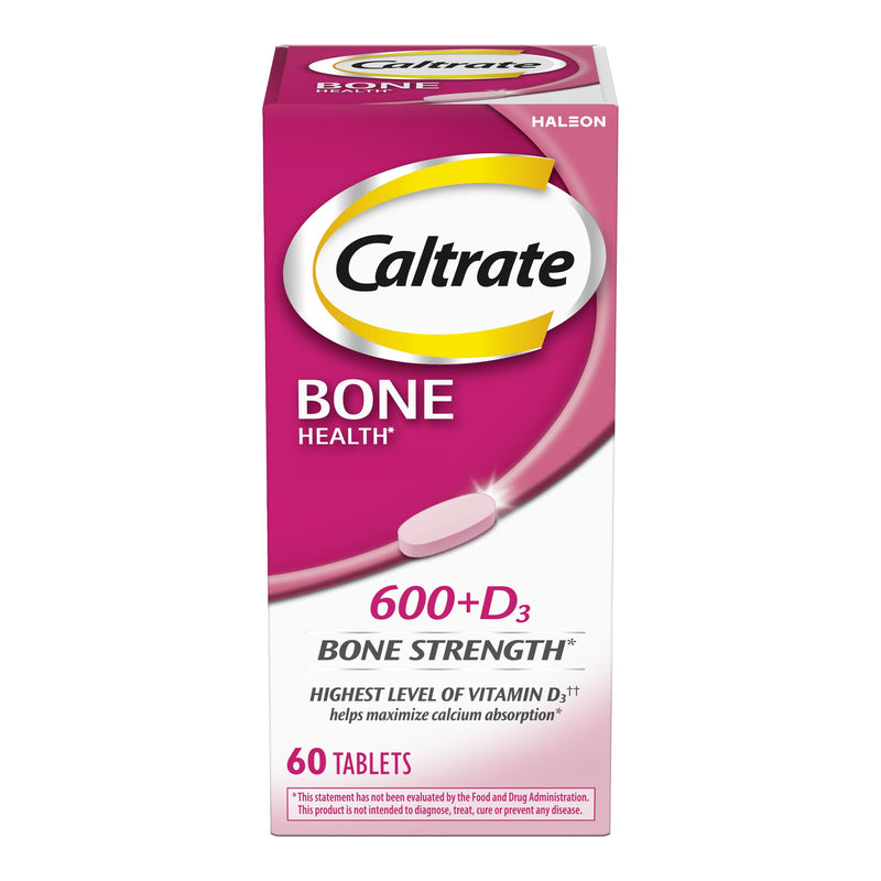 Caltrate 600 Plus D3 Vitamin D and Calcium Supplement Tablets, 60 Count | Highest Level of Vitamin D3, Maximizes Calcium Absorption to Support Strong Bones and Daily Function New 60 Count (Pack of 1)