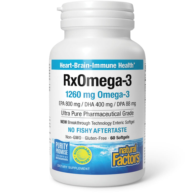 Natural Factors RxOmega-3 - Dietary Supplement for Brain & Heart Health Support - Eye Health Supplement with EPA & DHA - Natural Supplement with Omega-3 Fatty Acids - 60 Softgels (30 Servings) 60 Count (Pack of 1)