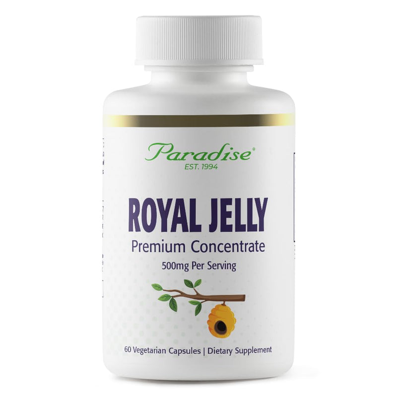 Paradise Herbs Royal Jelly, Golden Emperor, Super Potent, Ultra Pure, Vegan, Gluten Free, Non-GMO, Freeze-Dried Concentrate, 60 Count Vegetarian Capsules - BeesActive Australia
