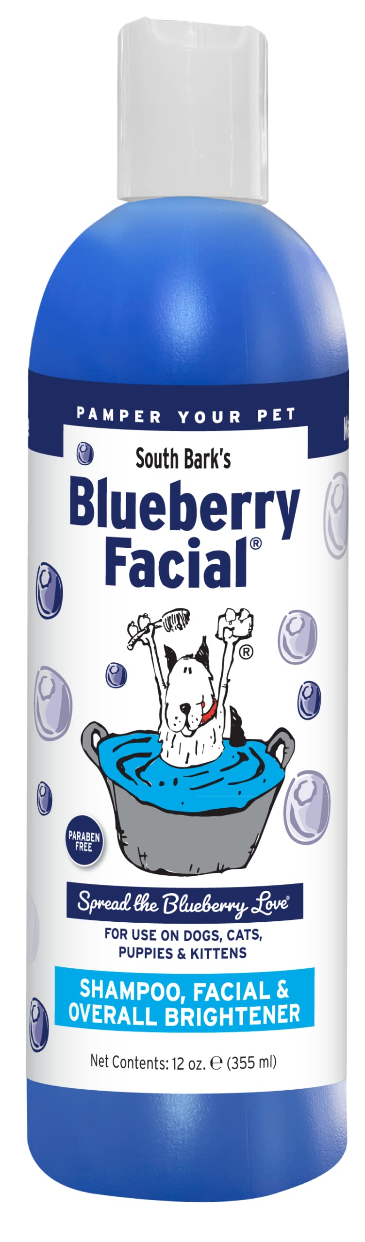 South Bark's Blueberry Facial® Pet Shampoo 12 oz. | Brightener & Tear Stain Remover | Long-Lasting Odor Eliminator | Cruelty-Free | Paraben-Free | Made in The USA 12 Fl Oz (Pack of 1) - BeesActive Australia