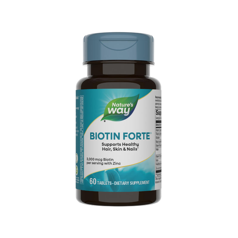Nature's Way Extra Strength Biotin Forte, 5,000 mcg per Serving, 60 ct | Supports Healthy Hair, Skin & Nails*, High Potency B-Vitamins, Vitamin C, Vegan, Gluten-Free, No Artificial Colors