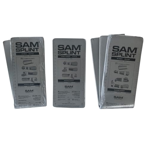 Rescue Essentials SAM Splint 3X Combo Pack – Moldable Aluminum Foam Splint for Fractures, Sprains & Strains – Lightweight, Reusable, Radiolucent Emergency Splint Set (1 Each 4.25" x 9", 18", 36"), Charcoal Gray – Professional First Aid Immobilization