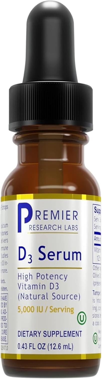 Premier Research Labs Vitamin D3 Serum - Liquid Vitamin D Oil Drops for Adults, Liquid D3 5000 IU, High Potency VIT D3 Liquid, Easy to Take Formula - 0.43 fl oz 0.43 Ounce (Pack of 1)