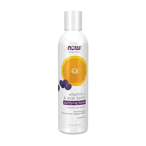 NOW Solutions, Vitamin C and Acai Berry Purifying Toner, Brightening System, Removes Pore-Clogging Residue, 8 Fl Oz (Pack of 1) 8 Fl Oz (Pack of 1)