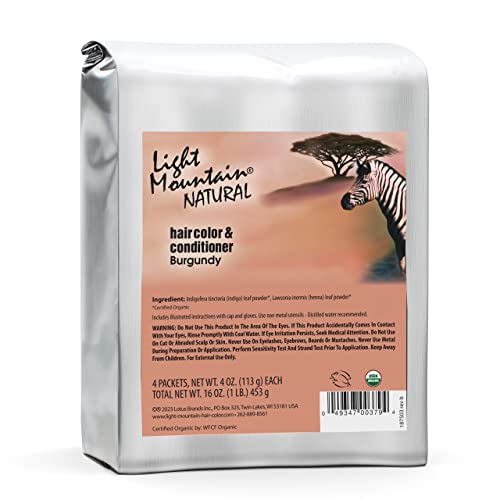 Light Mountain Henna Hair Color & Conditioner - Burgundy Hair Dye for Men/Women, Organic Henna Leaf Powder, Chemical-Free, Semi-Permanent Hair Color, 16 Oz