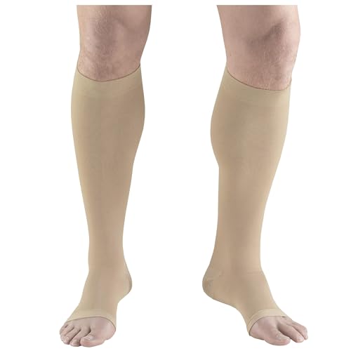 Truform Short Length Surgical Stockings, 18 mmHg Compression for Men and Women, Knee High Length, Open Toe Beige Medium (1 Pair)