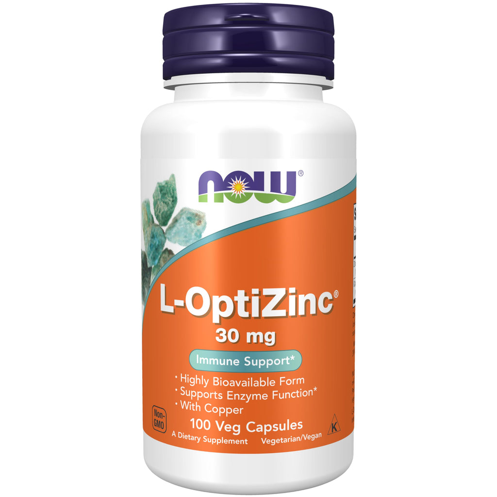 NOW Supplements, L-OptiZinc® 30 mg with Copper, Highly Bioavailable Form, Immune Support*, 100 Veg Capsules