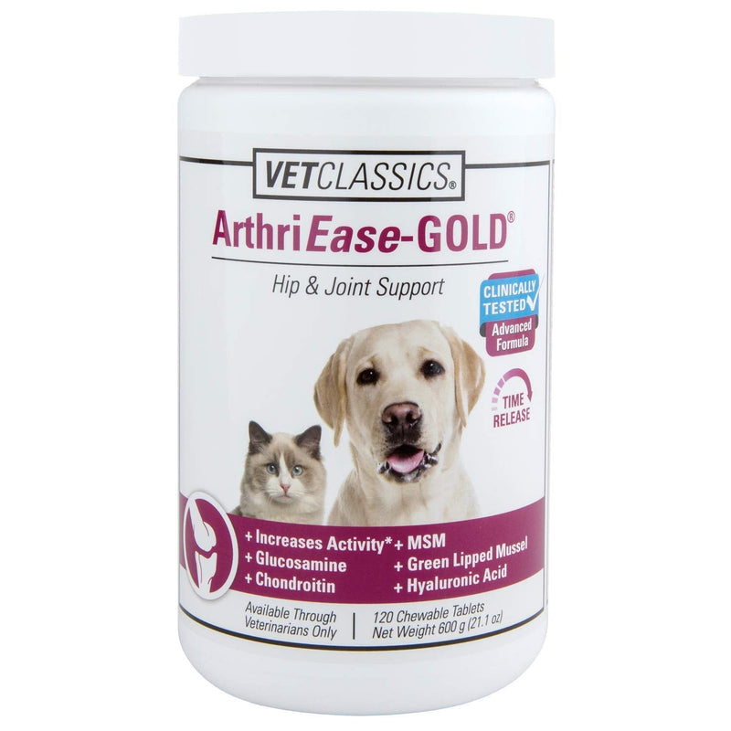 Vet Classics ArthriEase-Gold Hip & Joint Support for Dogs, Cats, Horses – Chewable Tablet Health Supplement – Alleviate Aches, Discomfort – for Flexibility, Healthy Joint – Antioxidant - 120 Ct 120 Tablets - BeesActive Australia