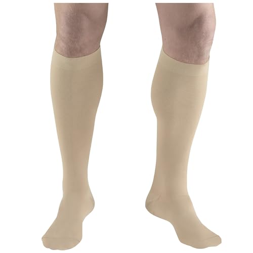 Truform Anti-Embolism Medical Compression Stockings for Post Surgery Hospital Recovery, DVT, Edema, Swelling, Embolism, 18 mmHg, Men & Women Knee High Length, Closed Toe, Beige, Large (short length) Large (1 Pair)