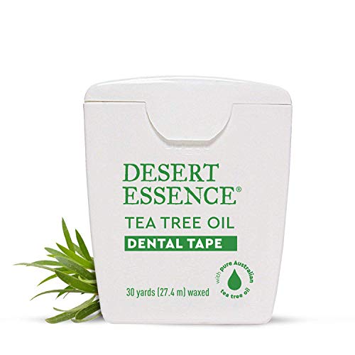 Desert Essence Tea Tree Oil Dental Tape - 30 Yards - Pack of 6 - Naturally Waxed w/Beeswax - Thick Flossing No Shred Tape - On The Go - Removes Food Debris Buildup - Cruelty-Free Antiseptic 30 Foot (Pack of 6)