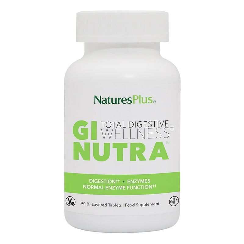 NaturesPlus GI Natural Total Digestive Wellness - 90 Bi-Layered Tablets - with L-Glutamine, Probiotics, Prebiotics & Enzymes - Gluten Free - 30 Servings 90 Count (Pack of 1)