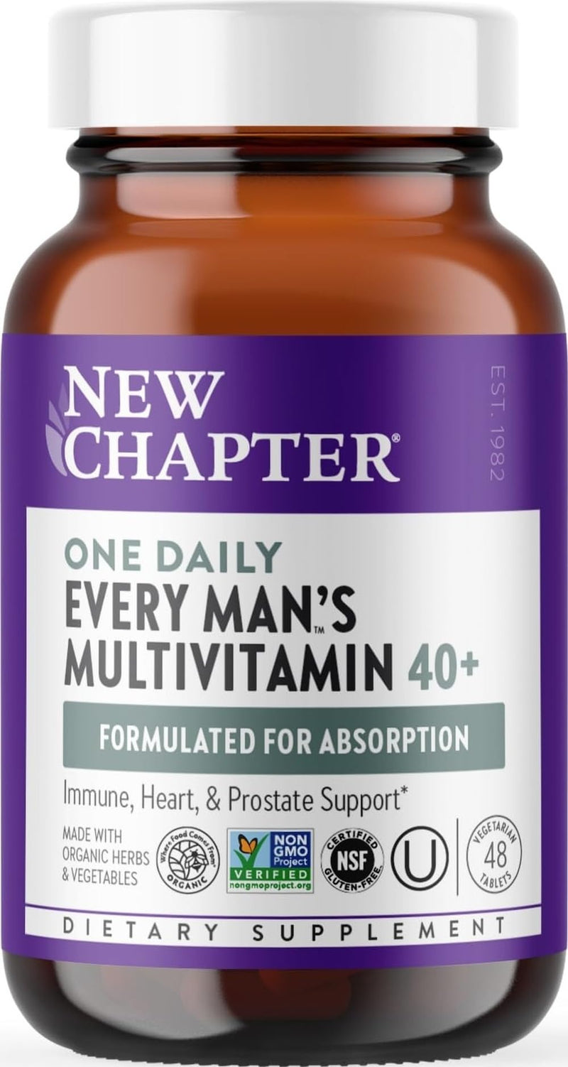 New Chapter Men's One Daily 40+ Multivitamin, 48 Tablets | Extra B6 and B12, D3, Vitamin C, and Zinc for Immune, Heart, Cellular Energy, and Brain Health, Non-GMO and Gluten Free 48 Count (Pack of 1)