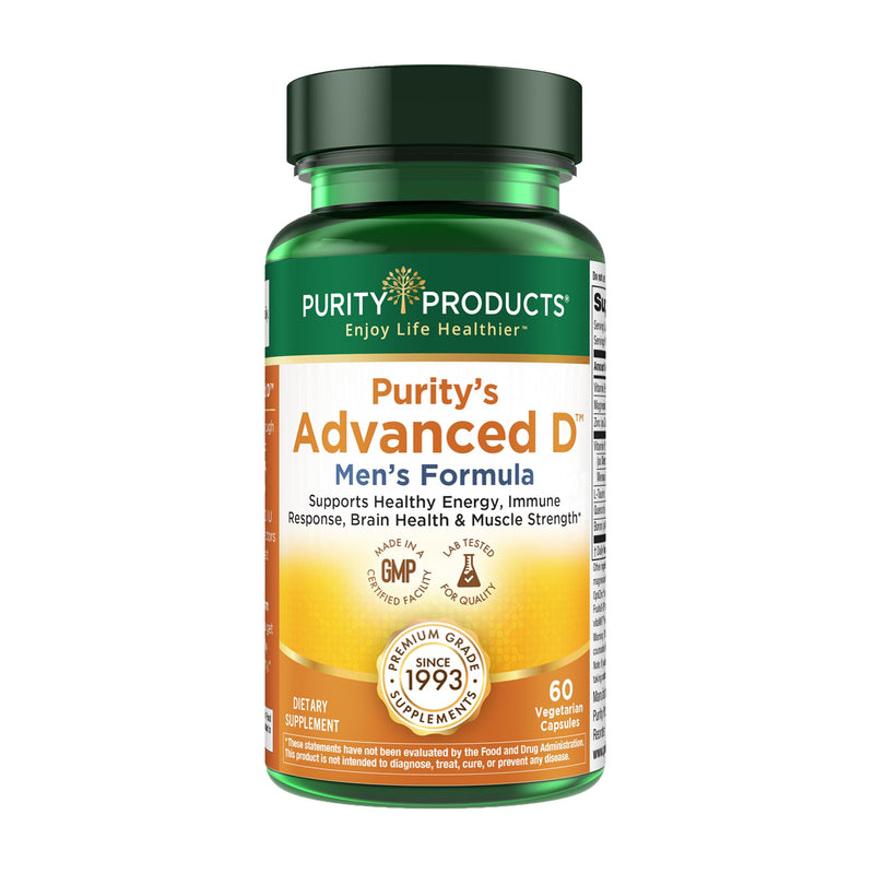 Purity Products Advanced Vitamin D Men's Formula Packed with Vitamin D | & Vitamin K2, Zinc, Magnesium Citrate, Boron and Taurine - 60 Vegetarian Capsules