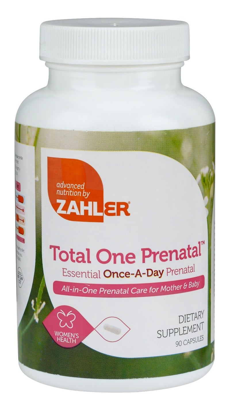 Zahler - Total One Prenatal Vitamins for Women (90 Count) Daily Multi Vitamin Prenatals with Folic Acid, Iron, Zinc & 19 Other Essential Vitamins & Minerals - Kosher Pre Natal Multivitamin Capsules 90 Count (Pack of 1)