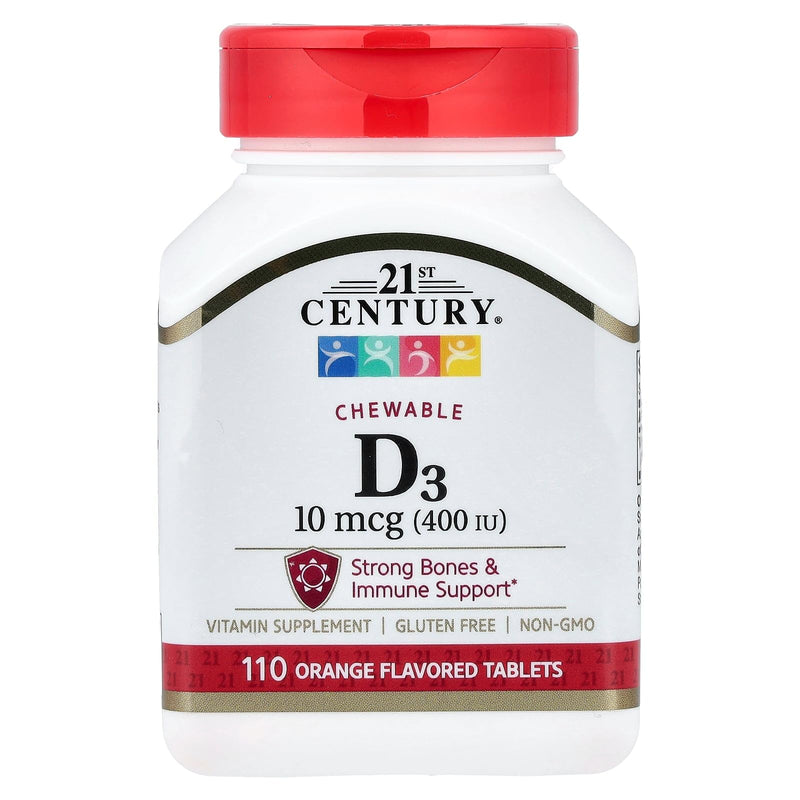 21st Century Chewable Vitamin D3, Orange, 10 mcg (400 IU), 110 Tablets