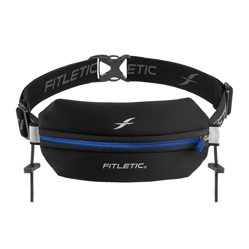 Fitletic Neo Race Belt, Black & Blue | Unique No Bounce Design for Marathon, Triathlon, Trail, 5k, 10k | Running Belt | N01R-04