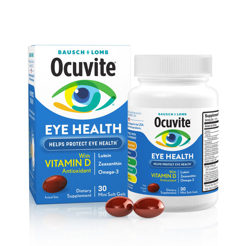 Ocuvite Eye Health Vitamins Lutein & Zeaxanthin Supplement, 30 Softgels | Eye vitamins for adults, lutein zeaxanthin with Vitamin C, D, E & Omega-3, supports macular health*, aging eyes, 30 softgels 30 Count (Pack of 1)