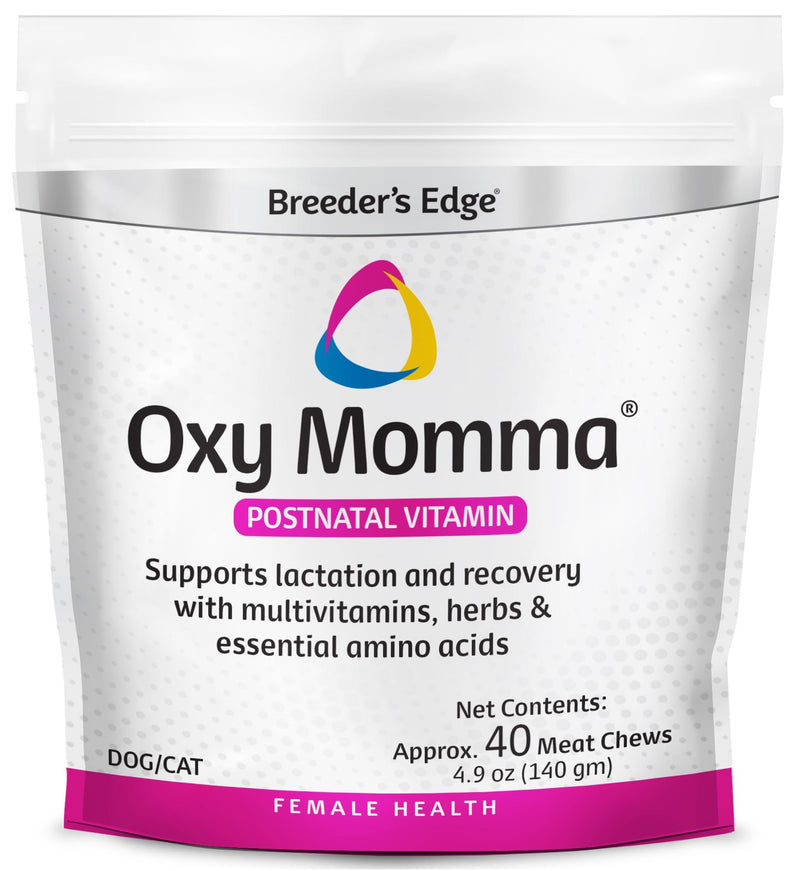 Breeder's Edge Oxy Momma Meat Chews, Postnatal Vitamin Supplement for Lactating Dogs & Cats, Provides Essential Nutrients & Herbs to Support Milk Production and Aid Mother's Recovery After Birth, 40ct | Postnatal Vitamin Supplement with Essential Nutri...