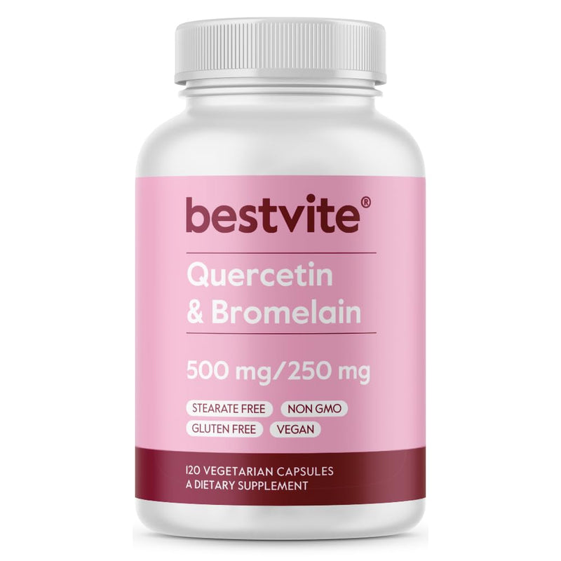 BESTVITE Quercetin with Bromelain 500mg/250mg (120 Veg Caps) - No Stearates | No Silicon Dioxide - Vegan - Non GMO - Gluten Free - Immune Support* - Respiratory & Antioxidant Support* 120 Count (Pack of 1)