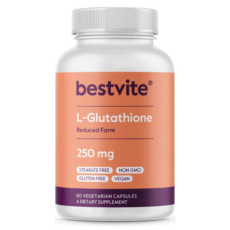 BESTVITE L-Glutathione 250mg (60 Veg Caps) - No Stearates - Vegan - Non GMO | Gluten Free - Antioxidant Supplement
