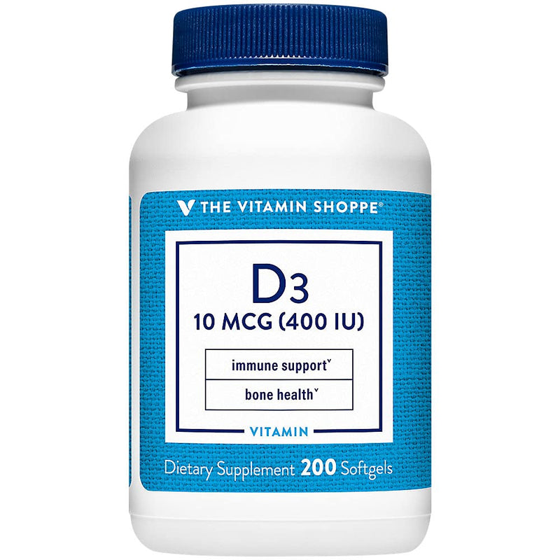 The Vitamin Shoppe Brand Vitamin D3 400IU Supplement, 200 Softgels | Bone, Immune, and Cellular Health Support for Men and Women, Gluten Free, Dairy Free,