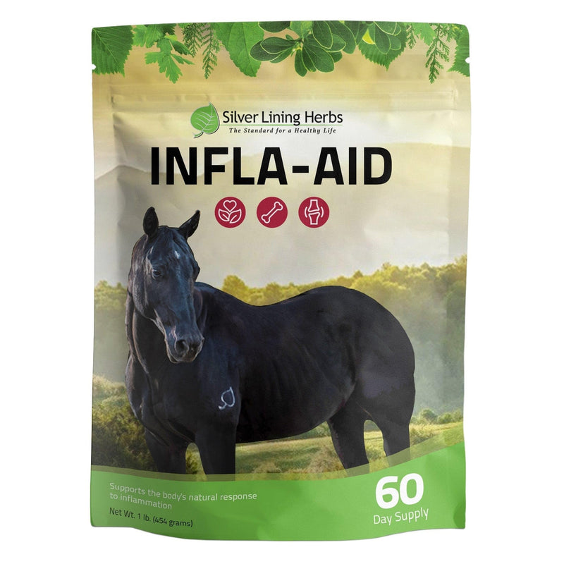 Silver Lining Herbs Infla-aid - Herbal Support for a Horse's Natural Healing Response to Inflammation - Relief for Aches Pains, and Discomfort in a Horse's Muscles Tendons and Joints - 1 lb Bag - BeesActive Australia