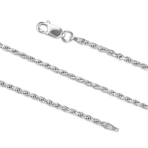Sterling Silver 1.7mm Diamond-Cut Rope Chain Necklace Solid Italian Nickel-Free, 16-36 Inch 22.0 Inches - BeesActive Australia