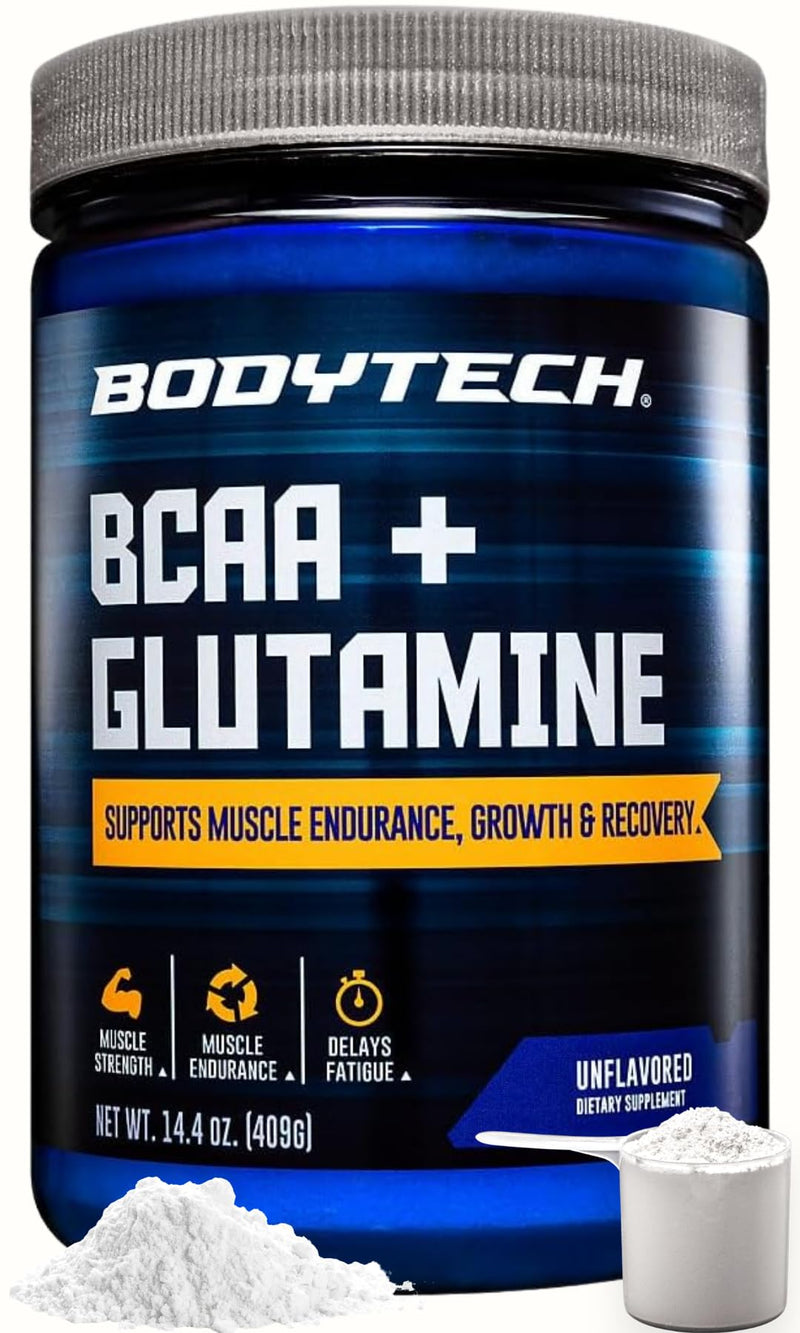 BodyTech BCAA + Glutamine Powder, Unflavored, 14.4 Oz, 59 Servings | Vitamin C, L Glutamine & More, Essential Pre Workout or Post Workout Amino Acids for Men & Women 14.4 Ounce (Pack of 1)