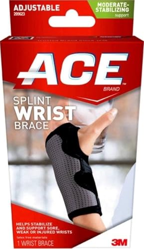 ACE Brand Reversible Splint Wrist Brace, Provides Moderate Stabilizing Support to Sore, Weak and Injured Wrists, Adjustable, Gray, 1/Pack