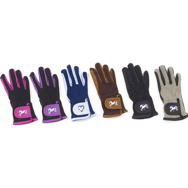Ovation Child Heart & Horse Gloves,Black/grey,size A 8-10 - BeesActive Australia