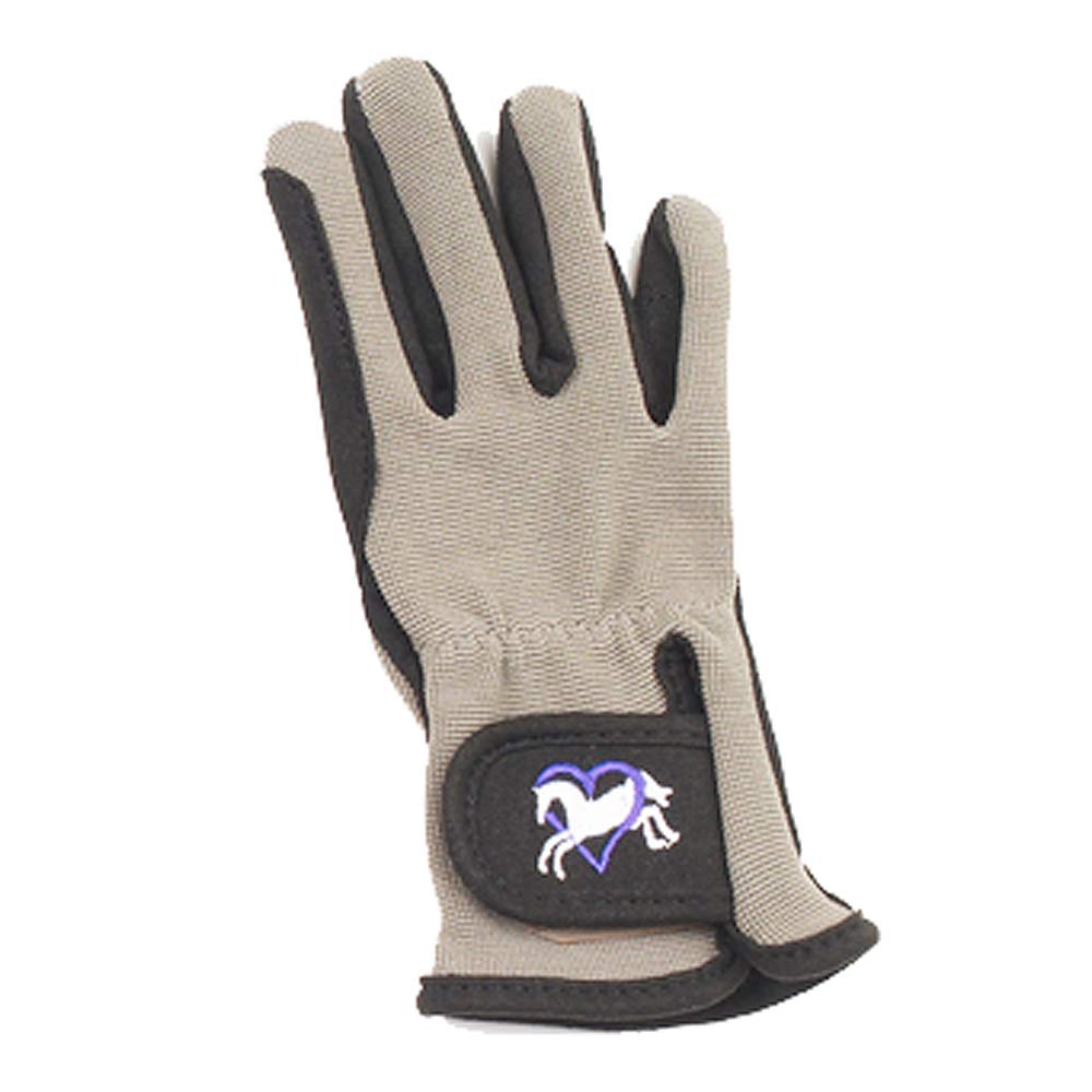 Ovation Child Heart & Horse Gloves,Black/grey,size B 12-14 - BeesActive Australia