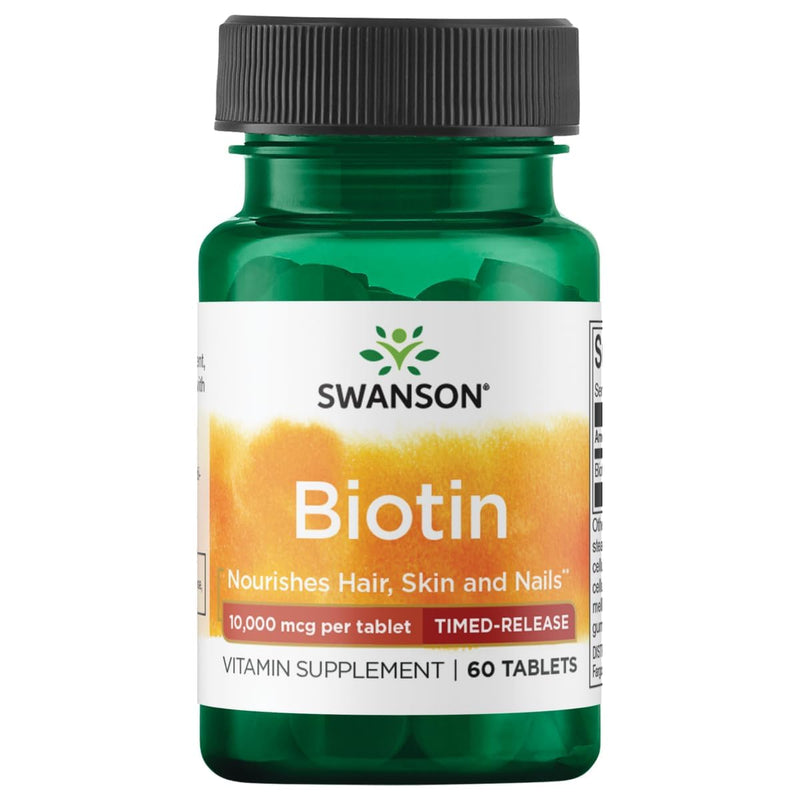 Swanson Timed-Release Biotin 10,000 mcg for Hair and Nails, 60 Tablets | Important Nutrient for Metabolism; Provides Specific Nourishment to Hair, Skin and Nails for Everyday Beauty Support 60 Count (Pack of 1)