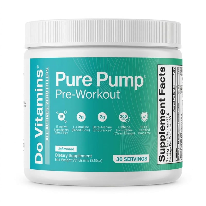Do Vitamins PurePump Pre Workout Powder for Men & Women, Unflavored | Creatine BCAA, Clean Energy, Zero Fillers, Keto Vegan Paleo, 30 Servings